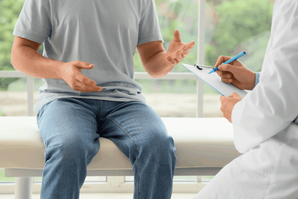 Medico conversando com paciente